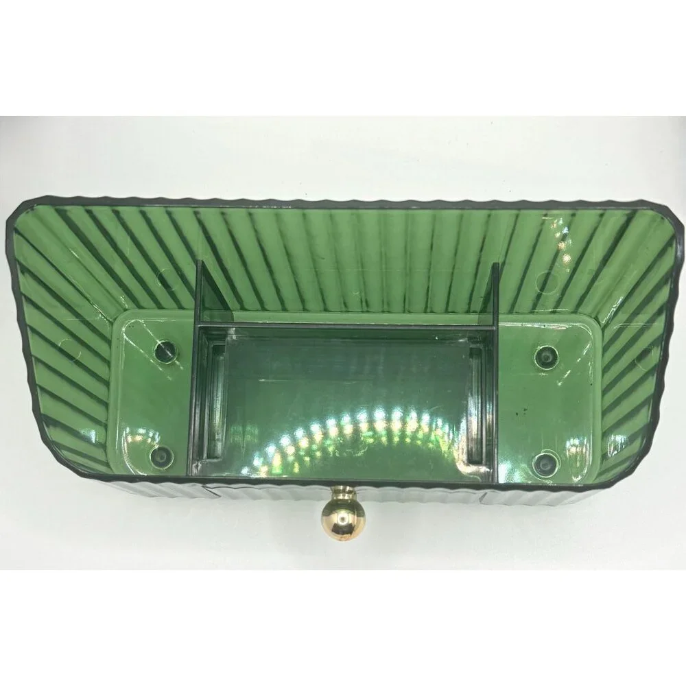 Green Ribbed Acrylic Organizer With Drawer & Gold Knob